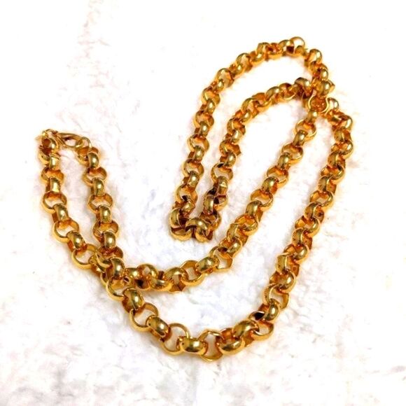 Vintage AFJ 80's Hefty Goldtone 30" Interlocking Chain Necklace - Picture 6 of 10